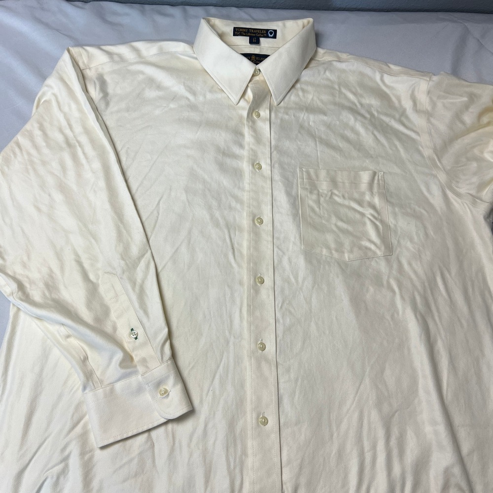 Vtg Tommy Hilfiger Dress‎ Shirt Lifetime Collar Button Up Yellow Long SL 17 34